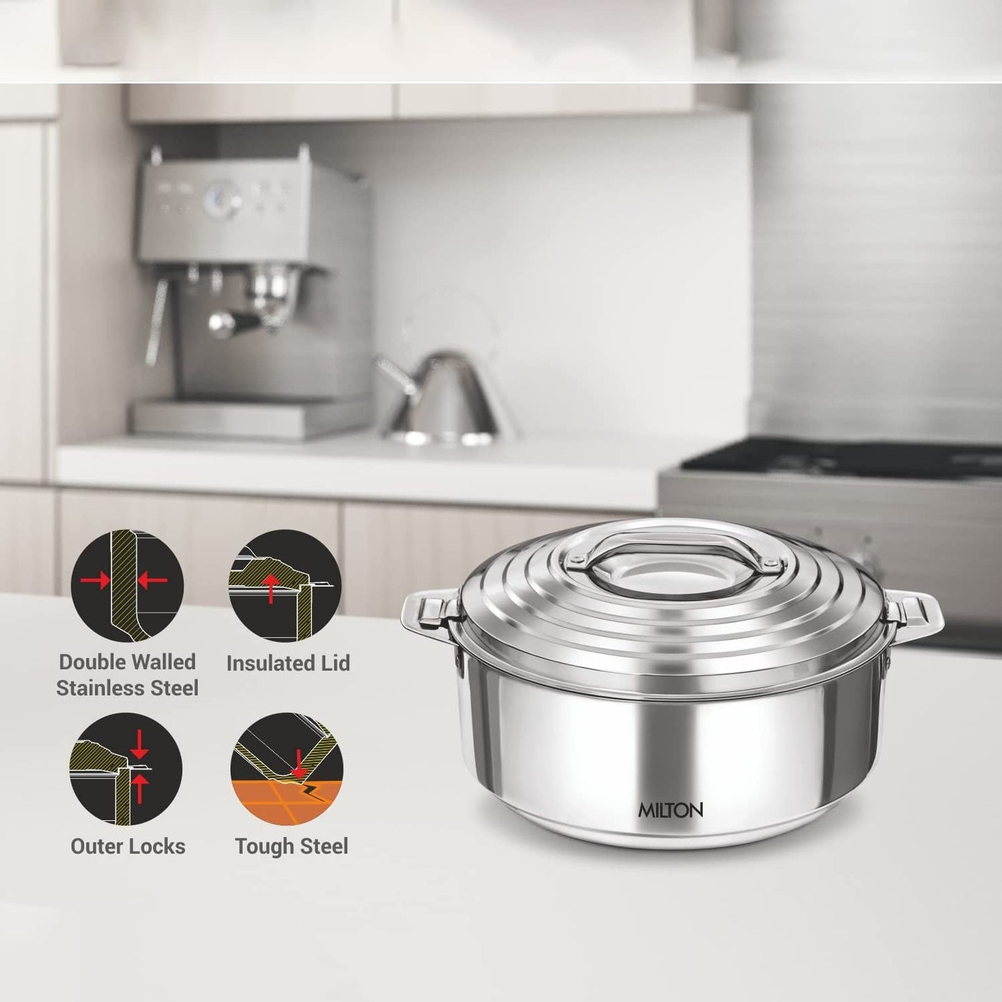 Milton Galaxia Stainless Steel Casserole 1000/1500/2500 ML 3pcs set