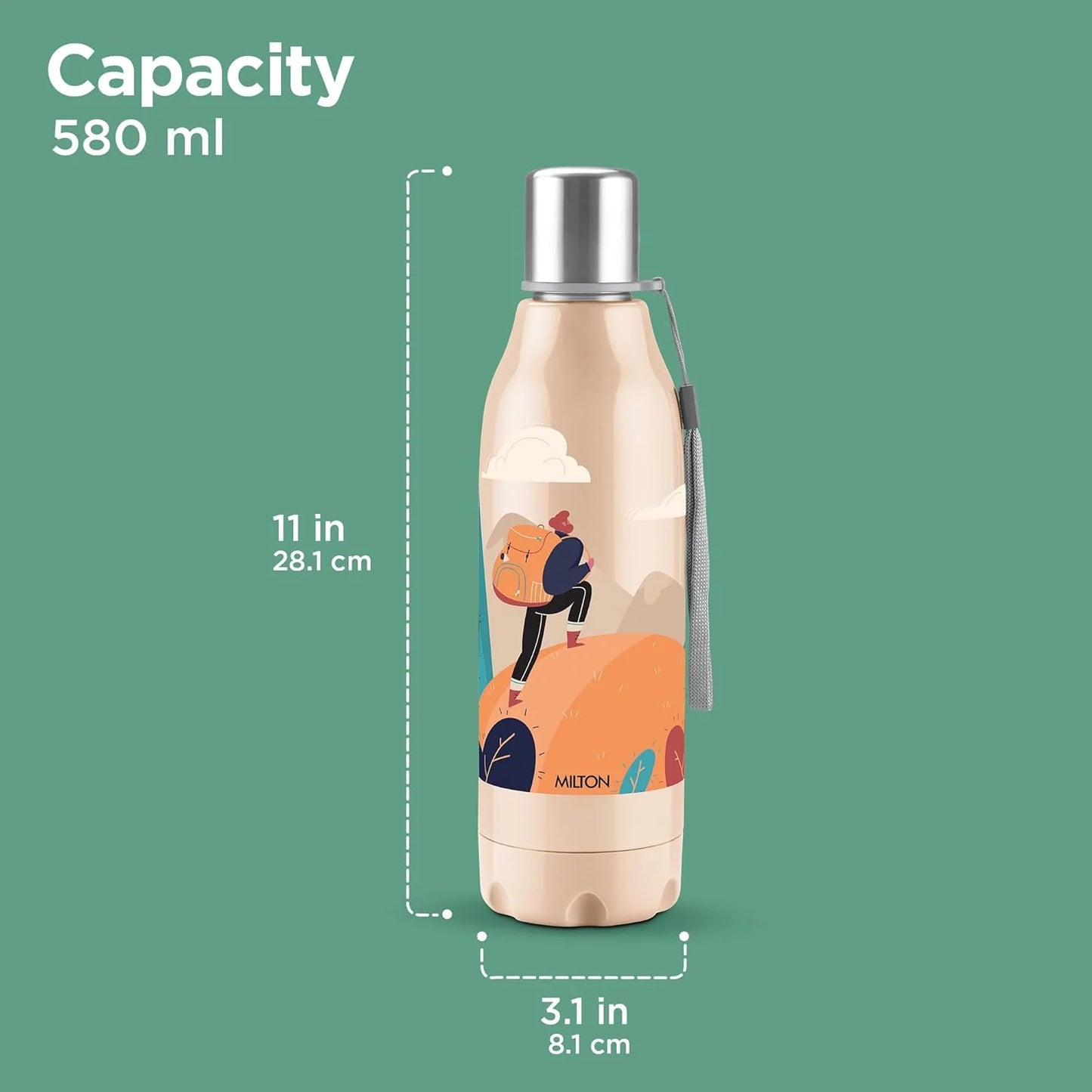 Milton Steel Linear Insulated Water Bottle  Beige 580ML