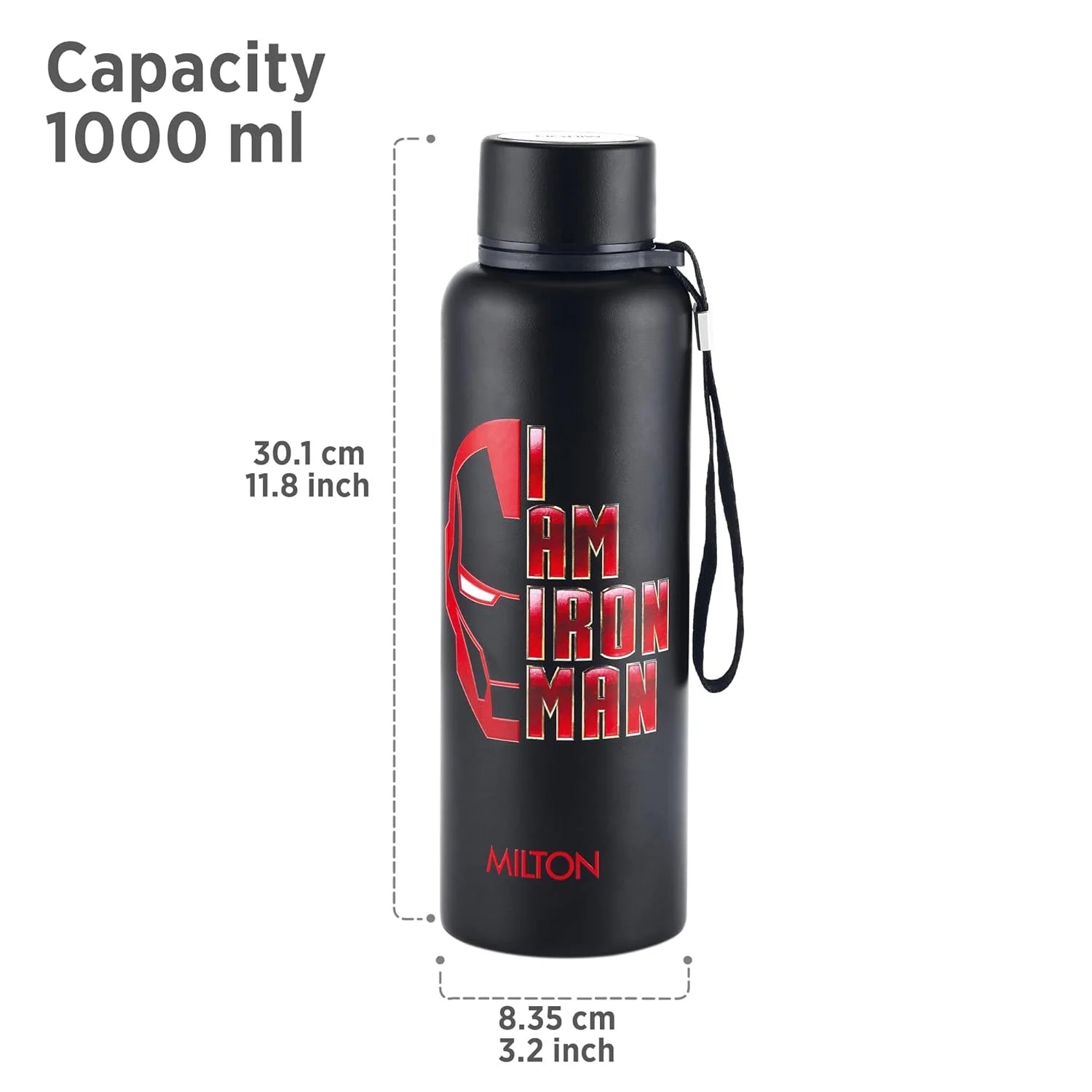 Milton Marvel Iron Man Artedge Water Bottle Black 1000ML
