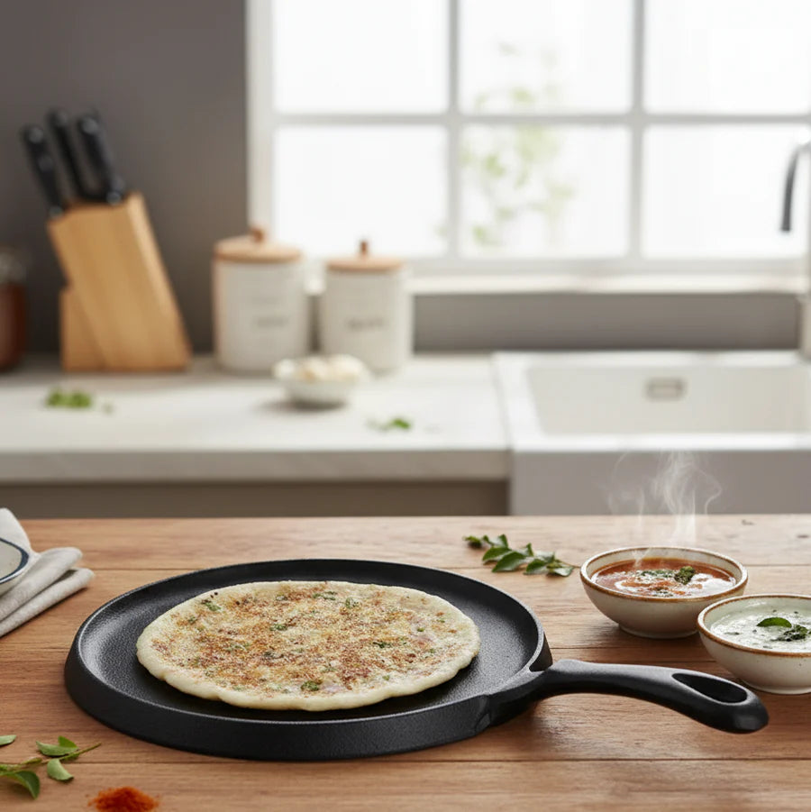 Wonderchef Forza Cast-Iron Dosa Tawa Pan | Pre-Seasoned Cookware 25cm