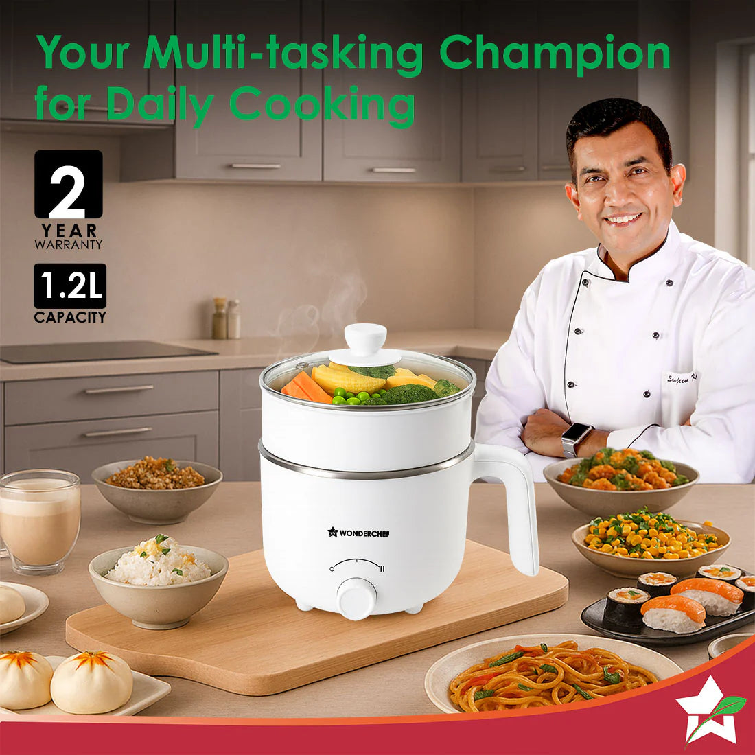 Wonderchef Luxe Multi Cook Kettle | Dual Power Modes | Quick Boiling | Automatic Shut-Off 1.2L 600W