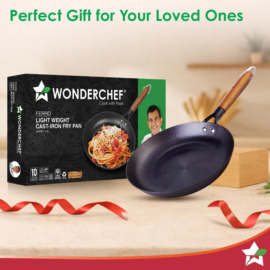 Wonderchef Pre-Seasoned Ferro Light 24cm Cast Iron Fry Pan | 1.4L |