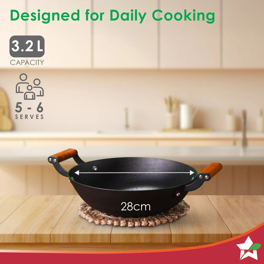 Wonderchef Pre-Seasoned Ferro Light  Kadhai 28cm, 3.2L