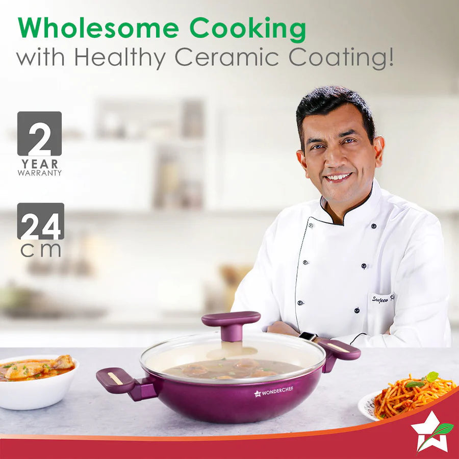 Wonderchef Bellagio Kadhai 3mm, 24Cm Deep Purple