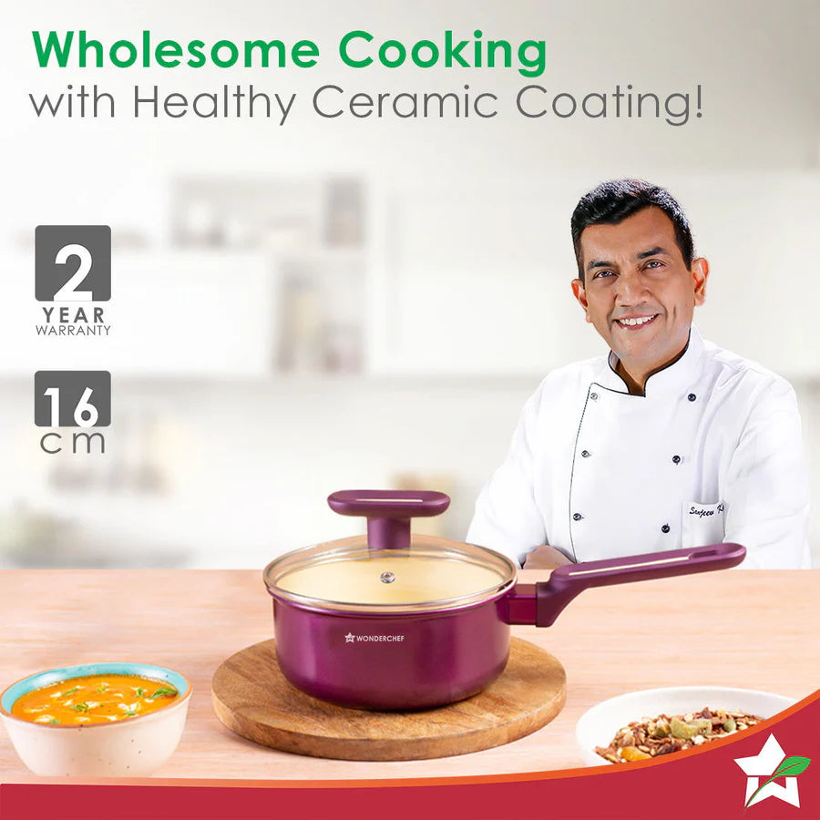 Wonderchef Bellagio Saucepan Healthy Ceramic Coating 16 cm
