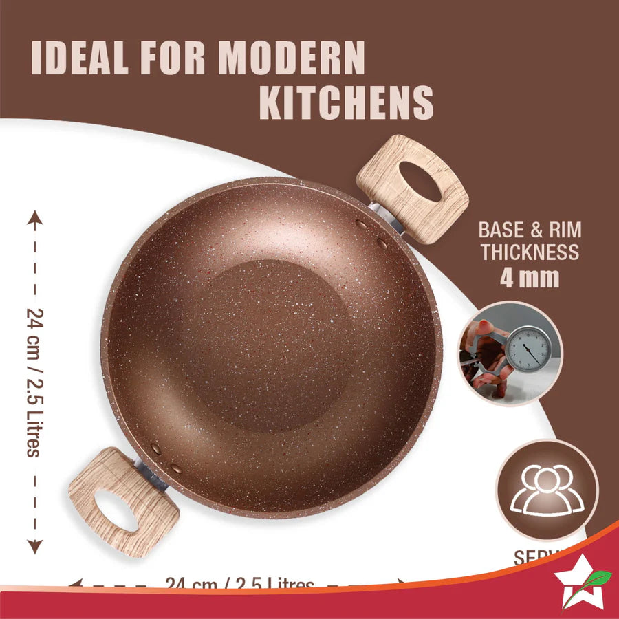 Wonderchef Duralife Die-cast Kadhai with lid 24cm,2.5L