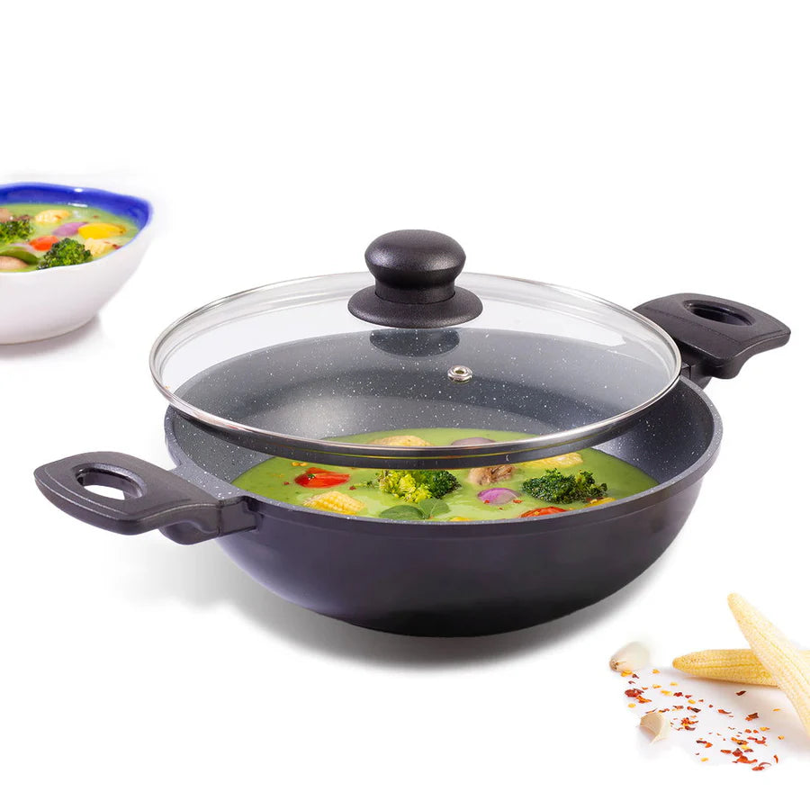 Wonderchef Duralite Die-Cast Kadhai with Lid 24cm,2.4 L