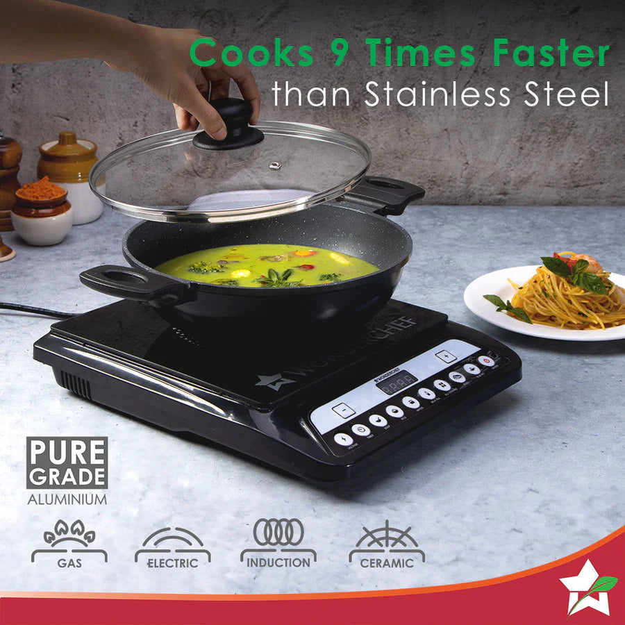 Wonderchef Duralite Die-Cast Kadhai with Lid 24cm,2.4 L