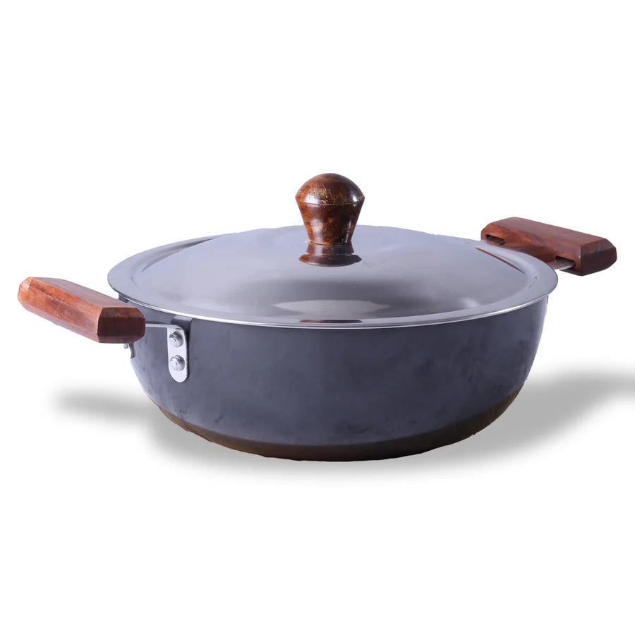 Wonderchef Ebony Hard Anodized Deep Kadhai with Lid 24cm,3 L
