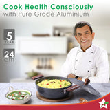 Wonderchef Ebony Hard Anodized Deep Kadhai with Lid 24cm,3 L