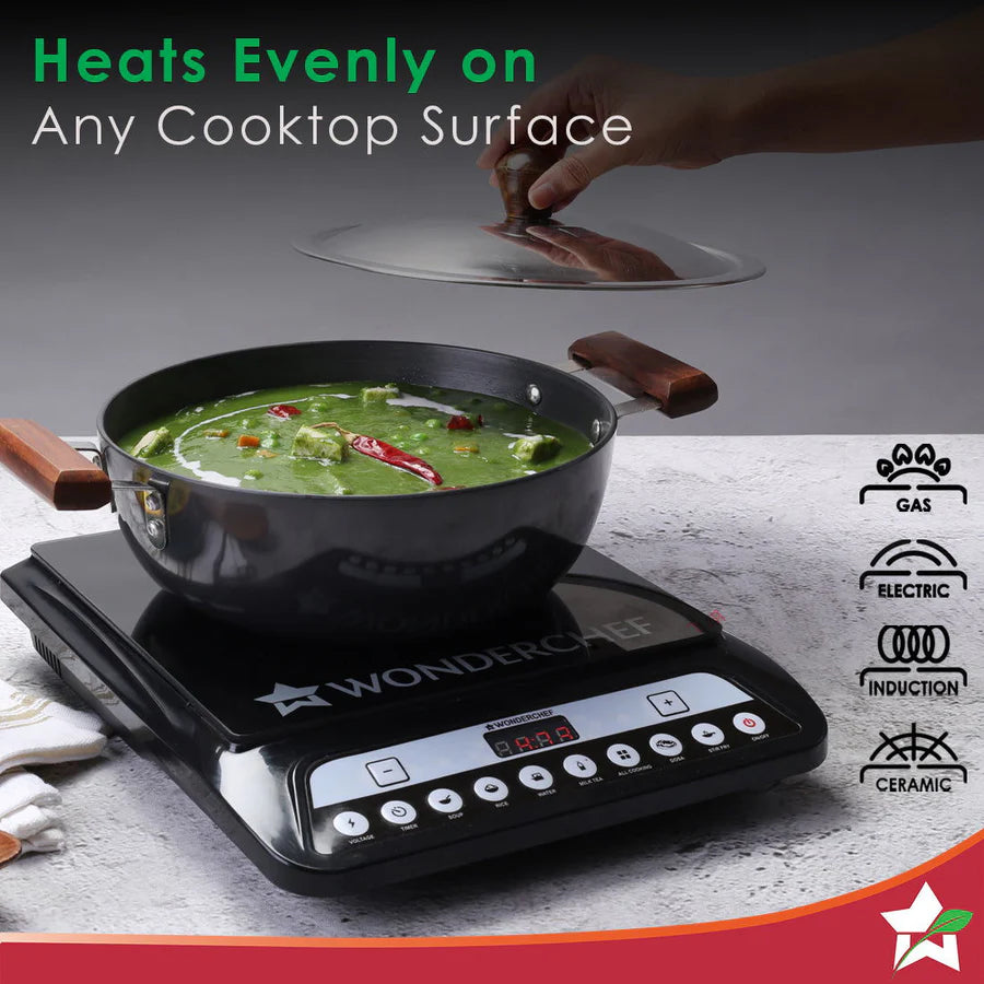 Wonderchef Ebony Hard Anodized Deep Kadhai with Lid 24cm,3 L