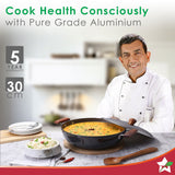 Ebony 30 cm Hard Anodized Deep Kadhai/Kadai with Lid - 6 Litre