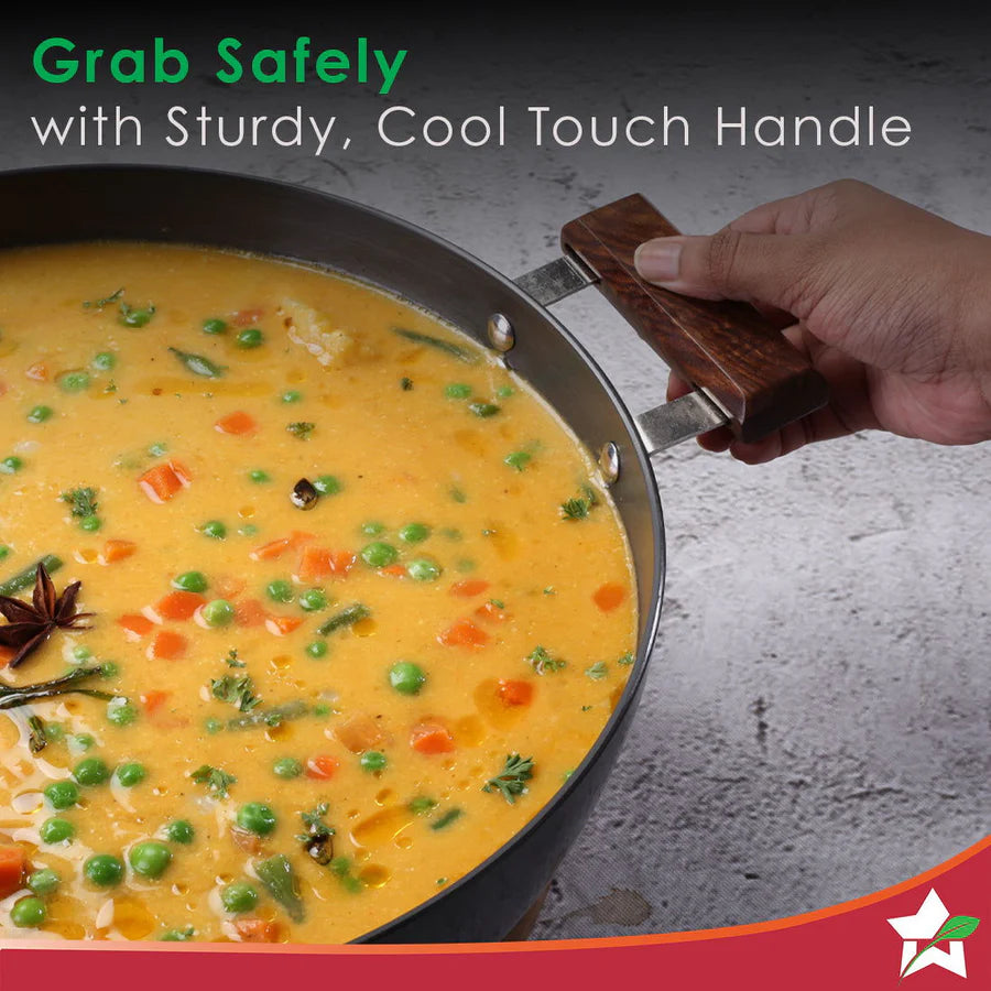 Wonderchef Ebony Hard Anodized Deep Kadhai 30cm,6L
