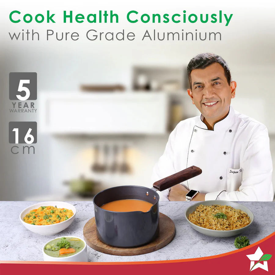 Wonderchef Ebony Hard Anodized Nonstick Sauce Pan 3.25mm,16cm,2L