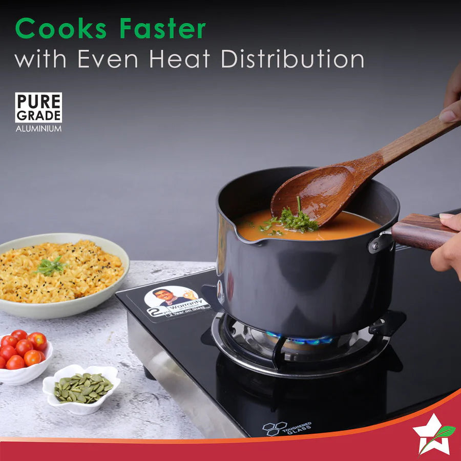 Wonderchef Ebony Hard Anodized Nonstick Sauce Pan 3.25mm,16cm,2L