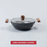 Wonderchef Ebony Hard Anodized Wok with Lid 24cm,2.7L