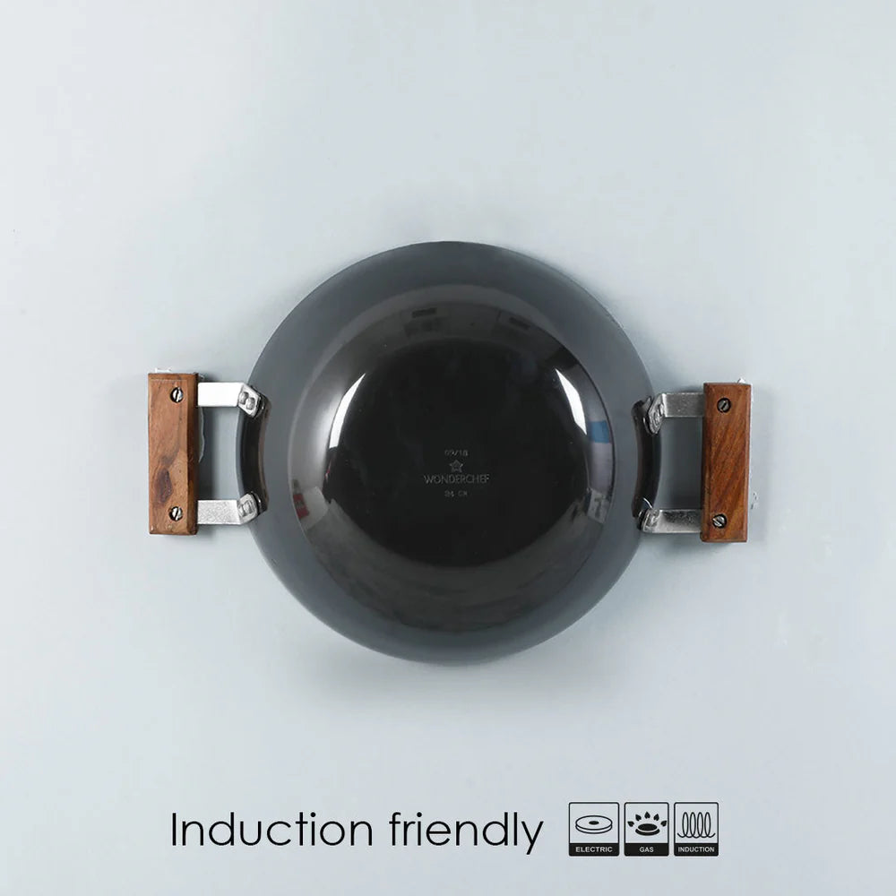 Wonderchef Ebony Hard Anodized Wok with Lid 24cm,2.7L