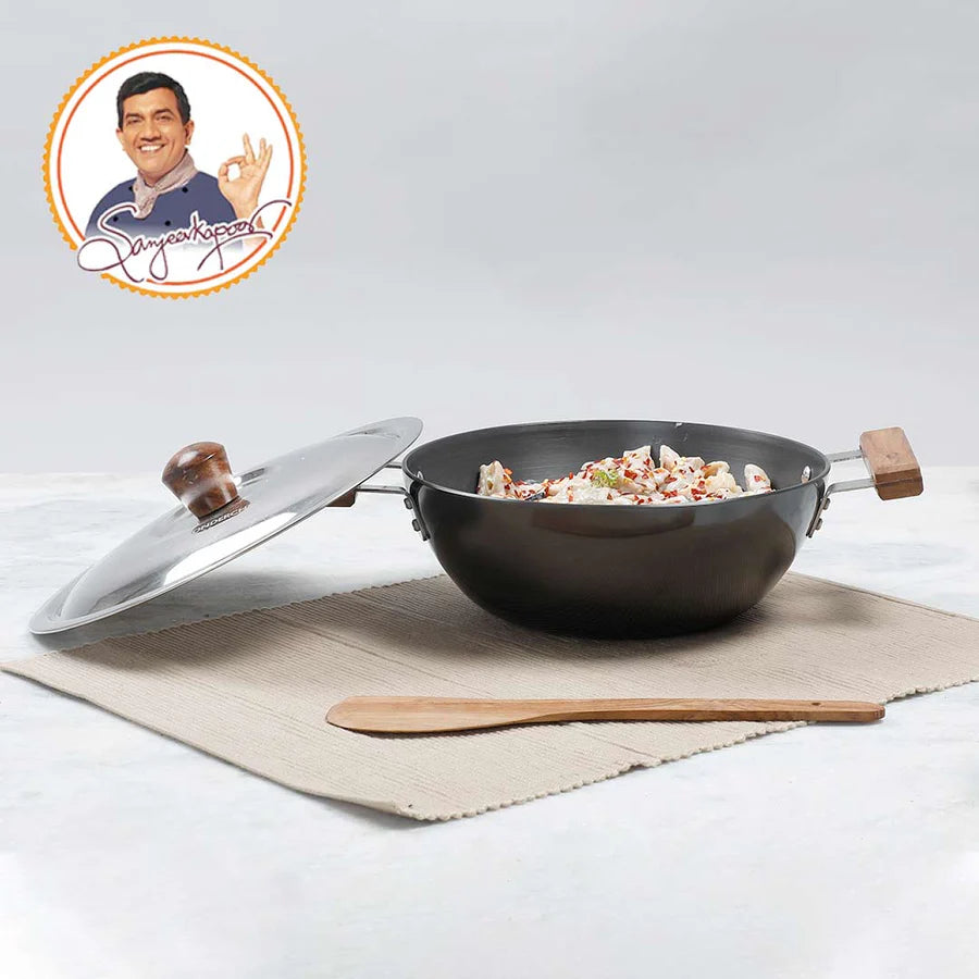 Wonderchef Ebony Hard Anodized Wok with Lid 24cm,2.7L