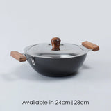 Wonderchef Ebony Hard Anodized Wok with Lid 24cm,2.7L