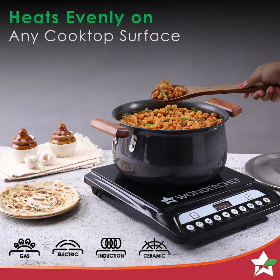 Wonderchef Ebony Hard Anodized Non-stick Biryani Handi with Lid Black 24cm,5L