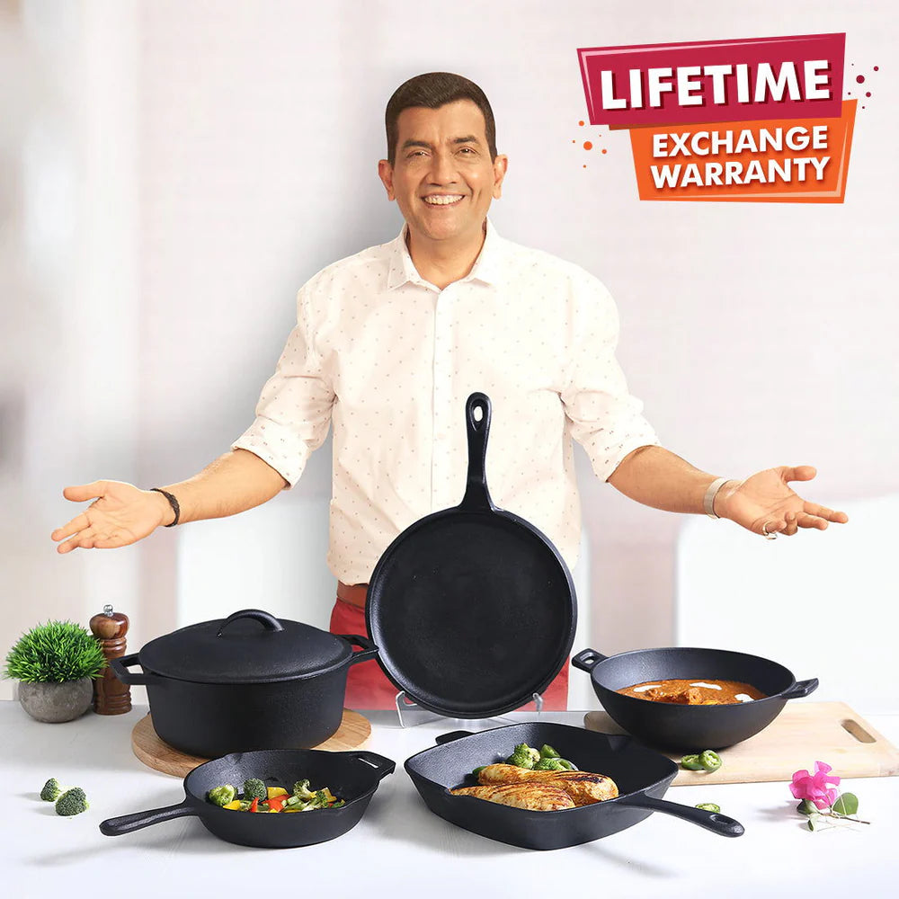 Wonderchef Forza Cast-iron Kadhai, Pre-Seasoned Cookware 24cm