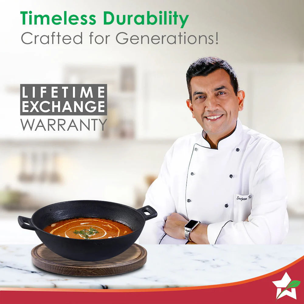 Wonderchef Forza Cast-iron Kadhai, Pre-Seasoned Cookware 24cm