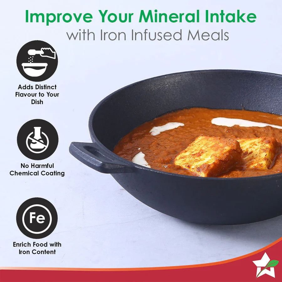 Wonderchef Forza Cast-iron Kadhai, Pre-Seasoned Cookware 24cm