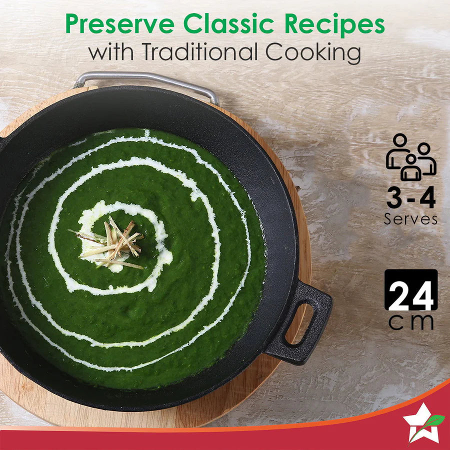 Wonderchef Forza Cast-iron Kadhai, Pre-Seasoned Cookware 24cm