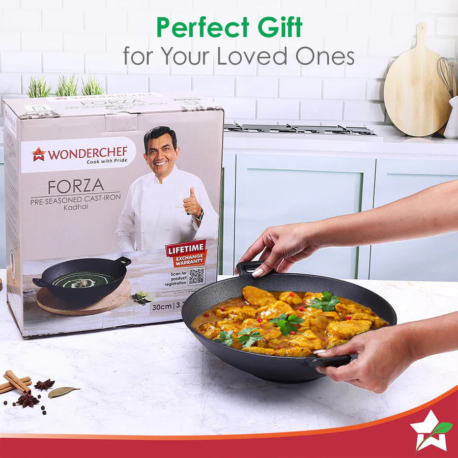 Wonderchef  Forza Cast-iron Kadhai, Pre-Seasoned Cookware