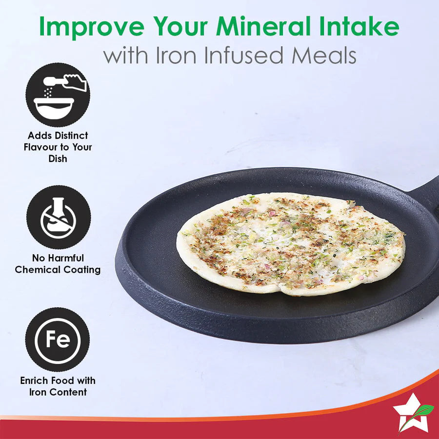 Wonderchef Forza Cast-Iron Dosa Tawa Pan | Pre-Seasoned Cookware 25cm