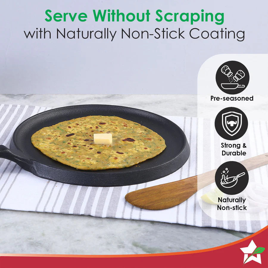 Wonderchef Forza Cast-Iron Dosa Tawa Pan | Pre-Seasoned Cookware 25cm