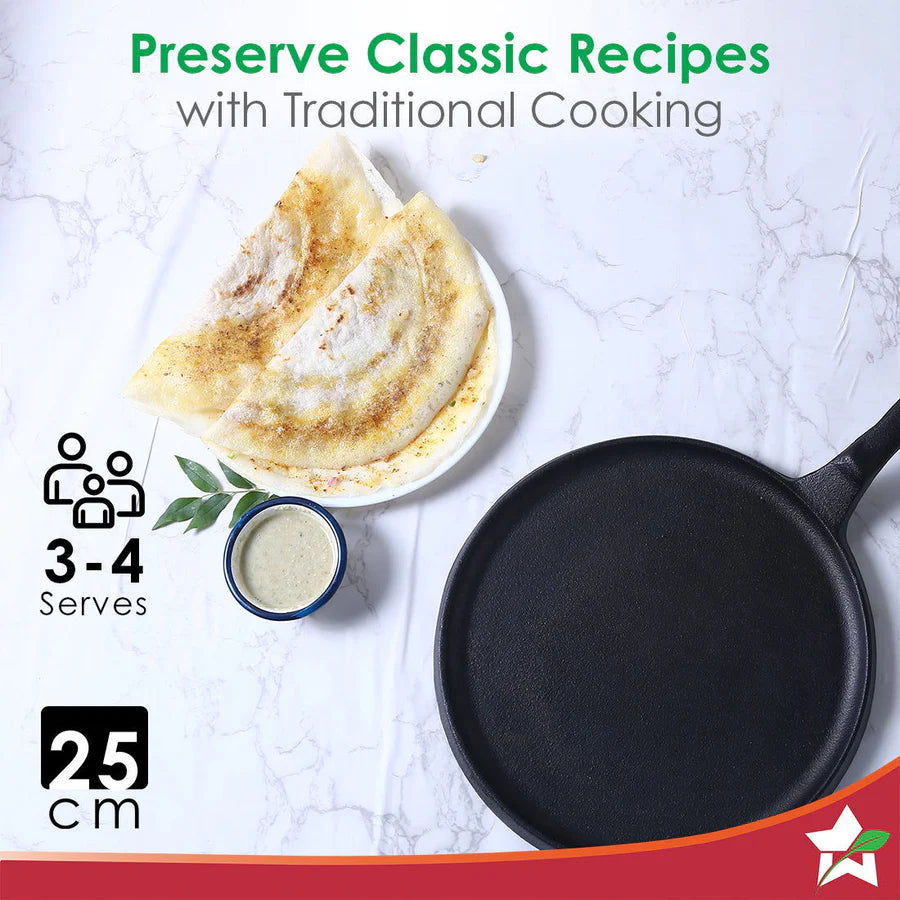 Wonderchef Forza Cast-Iron Dosa Tawa Pan | Pre-Seasoned Cookware 25cm