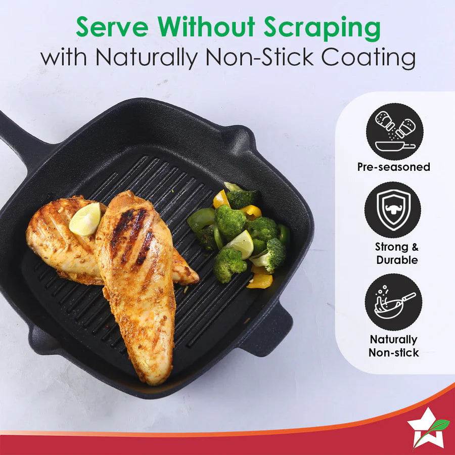 Wonderchef  Forza Cast-iron  Grill Pan, Pre-Seasoned Cookware 26 cm