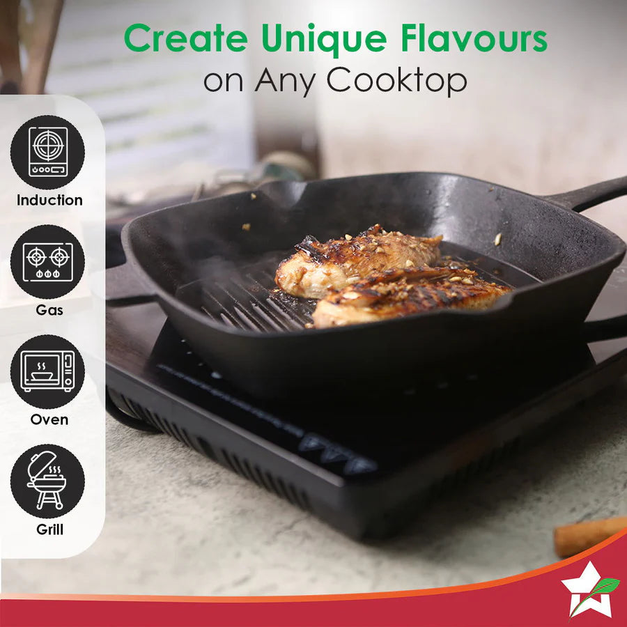 Wonderchef  Forza Cast-iron  Grill Pan, Pre-Seasoned Cookware 26 cm