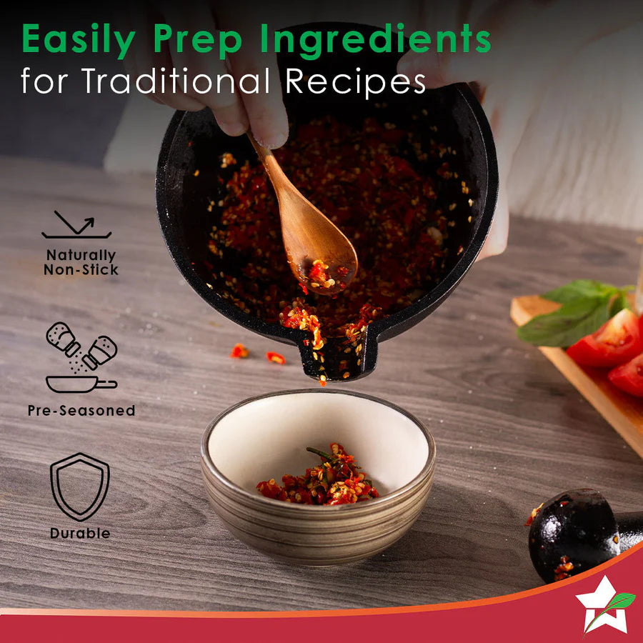 Wonderchef Forza pre-seasoned cast-iron mortar & pestle 1.1L