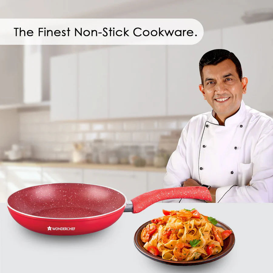 Wonderchef Granite 24 cm Non-Stick Fry Pan | Red | 1.8 L