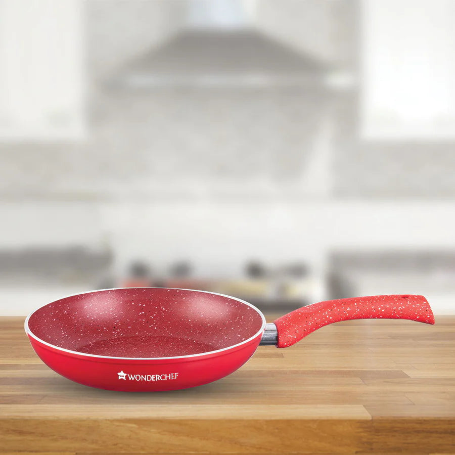 Wonderchef Granite 24 cm Non-Stick Fry Pan | Red | 1.8 L