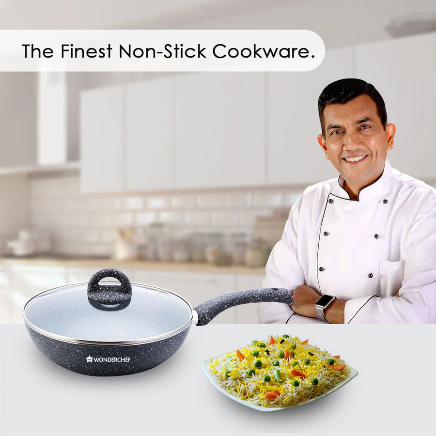 Wonderchef Granite 26cm Non-Stick Wok | Glass Lid 3.1L