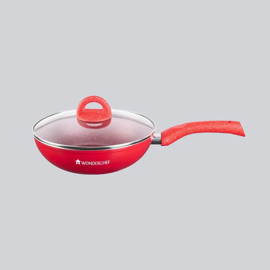 Wonderchef Granite Aluminium Non-stick Wok With Glass Lid, 24cm, 2.7L
