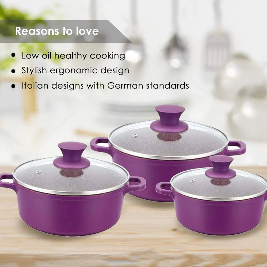 Wonderchef  Granite Die-Cast Non-stick 6-piece Casserole Set with Lids