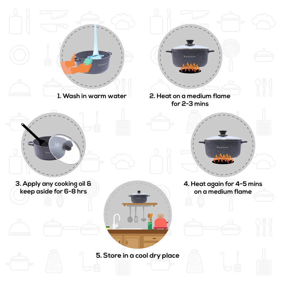 Wonderchef  Granite Die-Cast Non-stick 6-piece Casserole Set with Lids