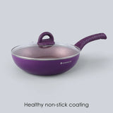 Wonderchef Granite Non-Stick Wok Glass Lid  Induction Bottom Purple