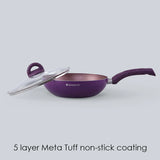 Wonderchef Granite Non-Stick Wok Glass Lid  Induction Bottom Purple