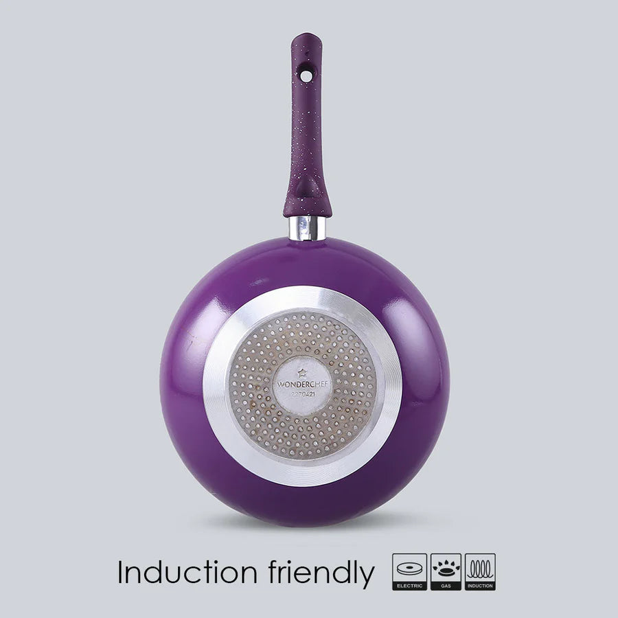 Wonderchef Granite Non-Stick Wok Glass Lid  Induction Bottom Purple