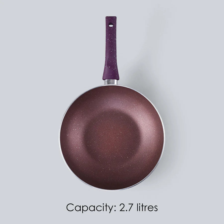 Wonderchef Granite Non-Stick Wok Glass Lid  Induction Bottom Purple