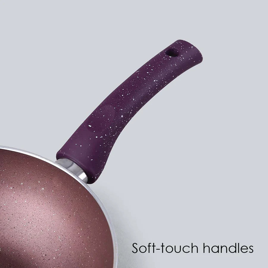 Wonderchef Granite Non-Stick Wok Glass Lid  Induction Bottom Purple