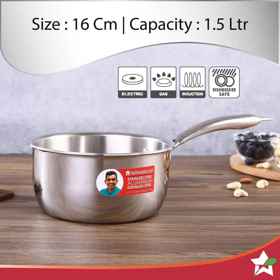 Wonderchef  Nigella Tri-ply Stainless Steel  Sauce  pan