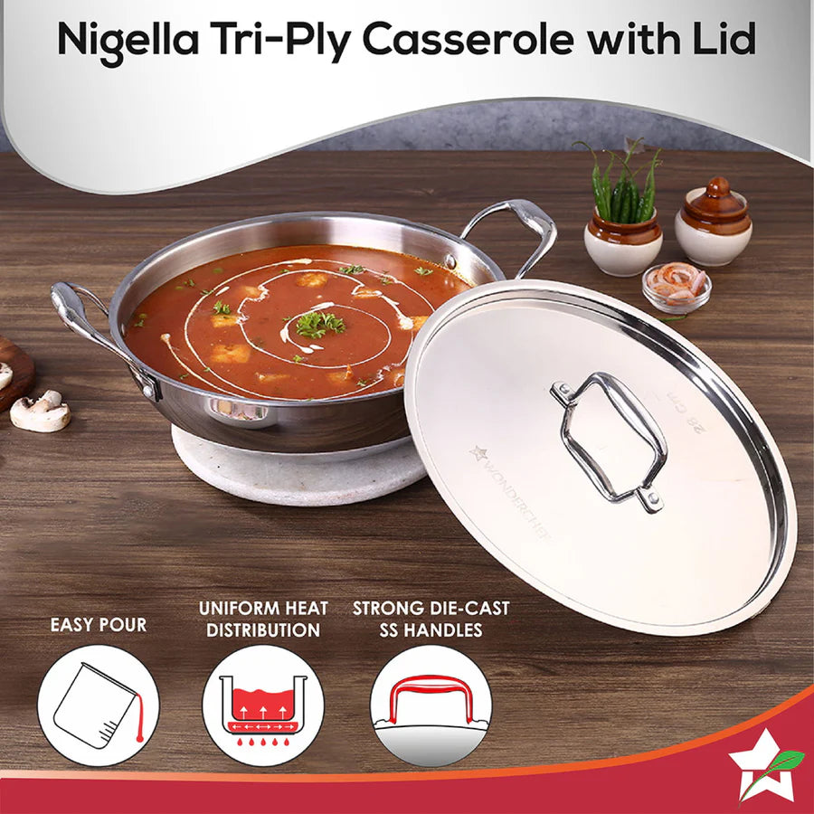 Wonderchef  Nigella Tri-ply Stainless Steel Kadhai with Lid