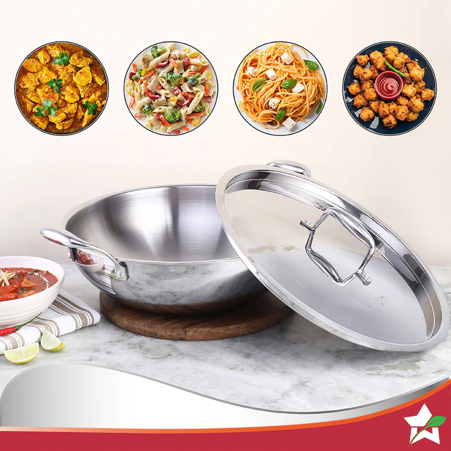 Wonderchef  Nigella Tri-ply Stainless Steel Kadhai with Lid