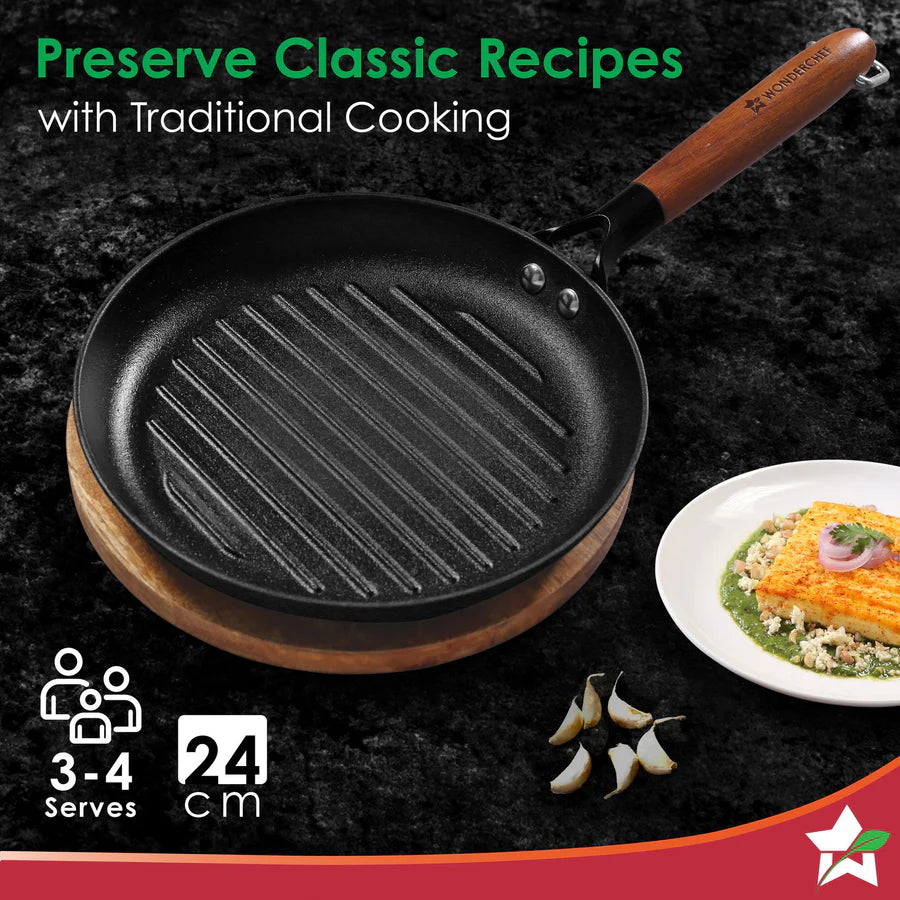 Wonderchef Pre-Seasoned Ferro Light Grill Pan 24cm
